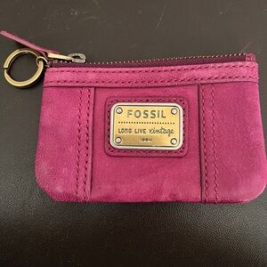 Fossil Emory Zip Coin Wallet Keychain Purse – Saddle Leather Hot Pink/Fuschia